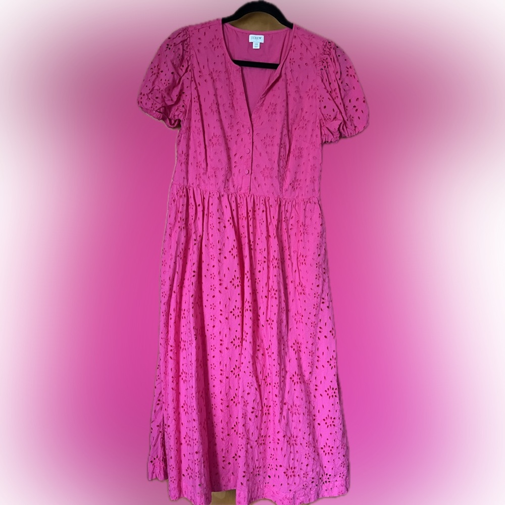J Crew size 10 pink eyelet midi dress